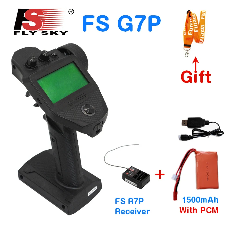

Передатчик FLYSKY FS G7P 2,4 ГГц, 7-канальный пульт дистанционного управления с батареей 2SLipo с приемником FS R7P для радиоуправляемого автомобиля, гру...