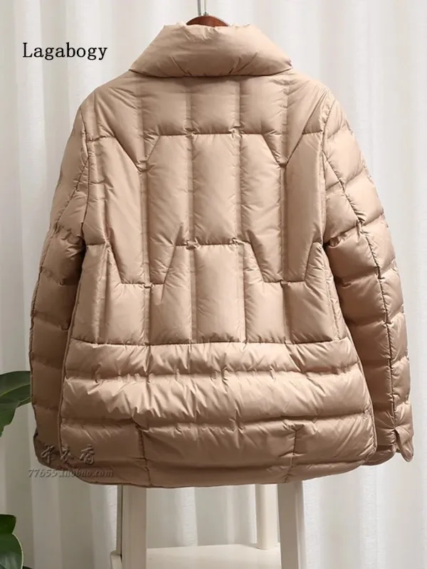 

2023 New Winter Women 90% White Duck Down Coat Casual Light Puffer Jacket Female Short Single Breasted Warm Parkers