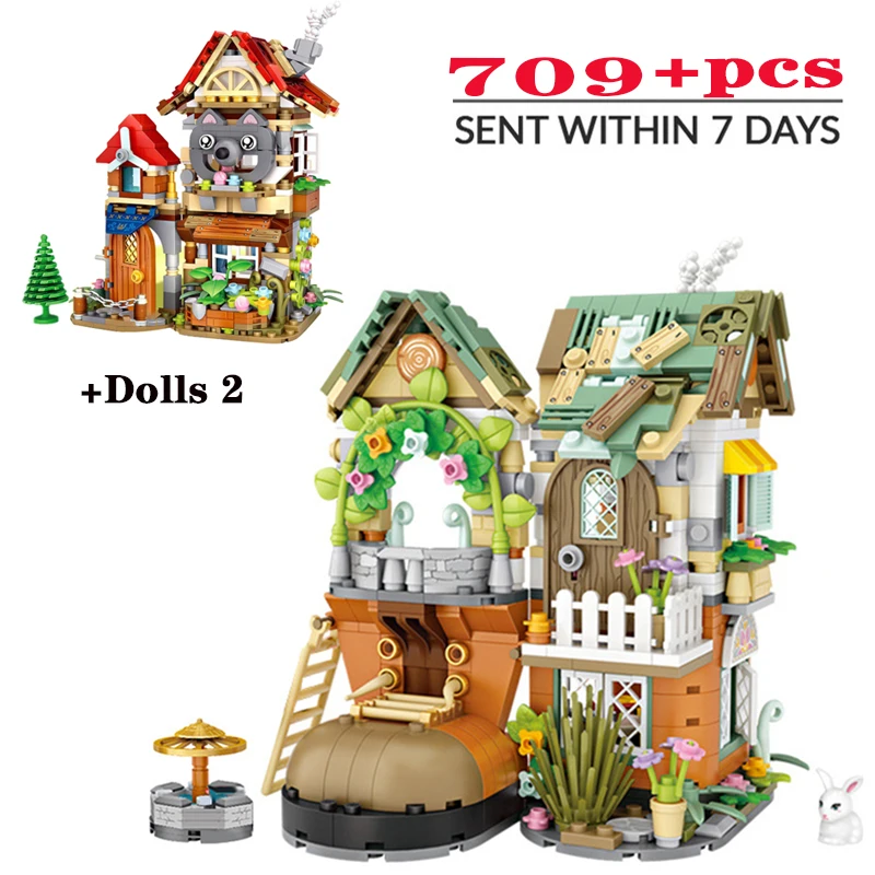 

Мини домик в лесу 709 шт., строительные блоки, цветок, вилла, архитектура, друзья, фигурки, игрушки, подарок для девочек