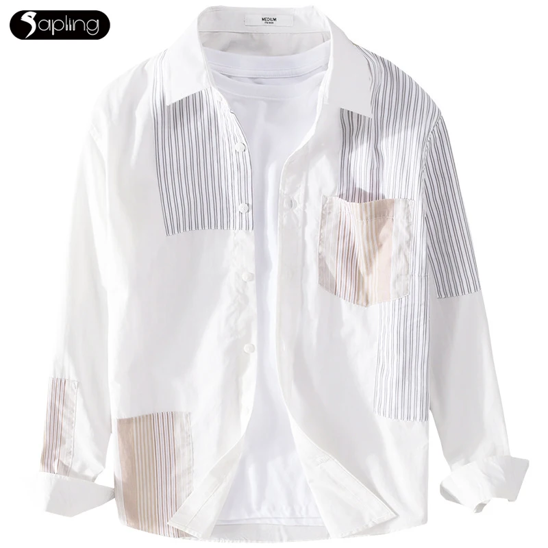 

Рубашка мужская с длинным рукавом, Повседневная Свободная Модная легкая люксовая удобная в полоску, в стиле пэчворк, весна-осень