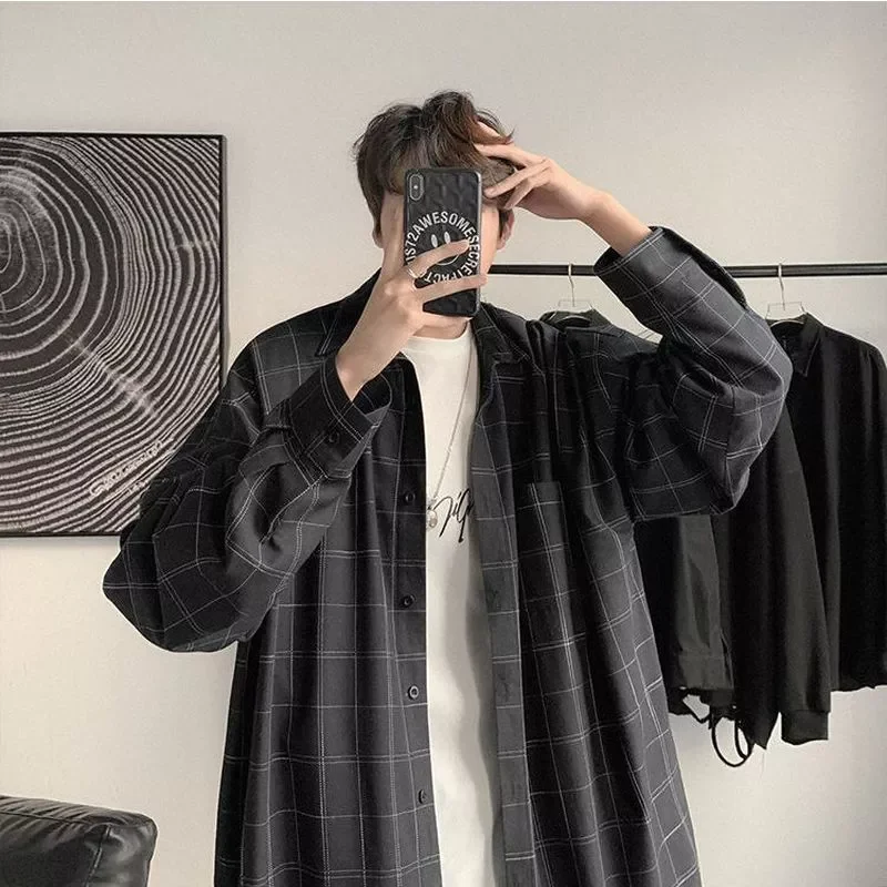 New2022 shirt men's Japan 2021 new loose handsome trendy casual shirt handsome preppy shirt jacket unisex gothic punk blouse