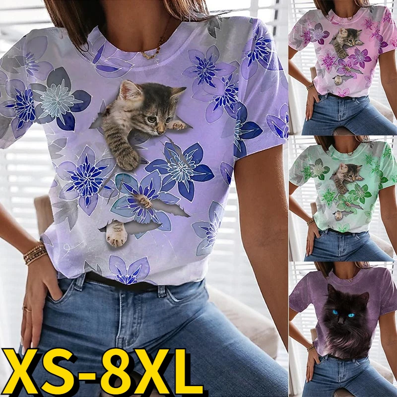 

Женская футболка с коротким рукавом и круглым вырезом, свободного покроя