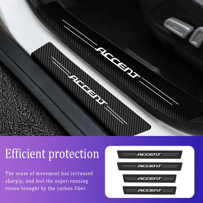 

4Pcs/Set Car Door Threshold Strip For Hyundai Accent Logo Styling Sticker Auto Carbon Fiber Scratch Resistant Decals Accessories