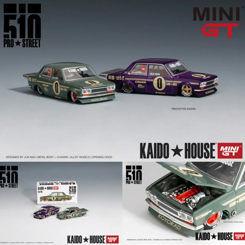 MINI GT Joint KAIDO HOUSE Open Front Cover 1:64 Datsun No. 0 510 Alloy Car Model Collection Ornament Gift