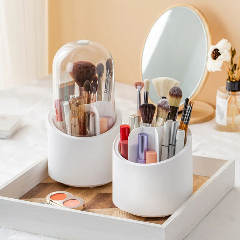

Makeup brush storage bucket dust-proof rotary brush barrel transparent box desktop lipstick cosmetics storage plastic