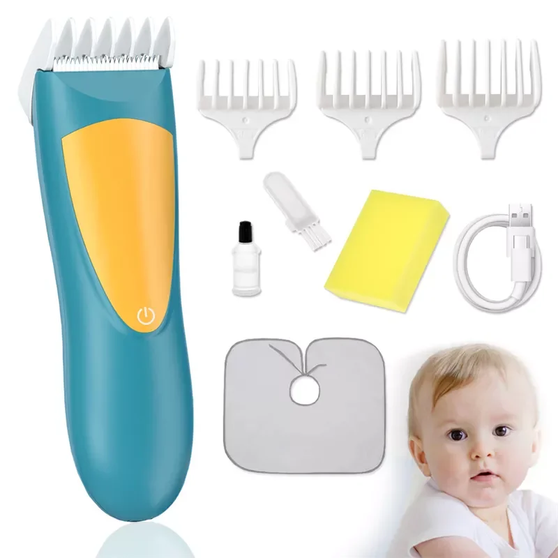 Baby Hair Clipper  Hair Trimmer Children Hair Cutter Kids Safe Waterproof Silent USB Rechargeable R-Angle Steel