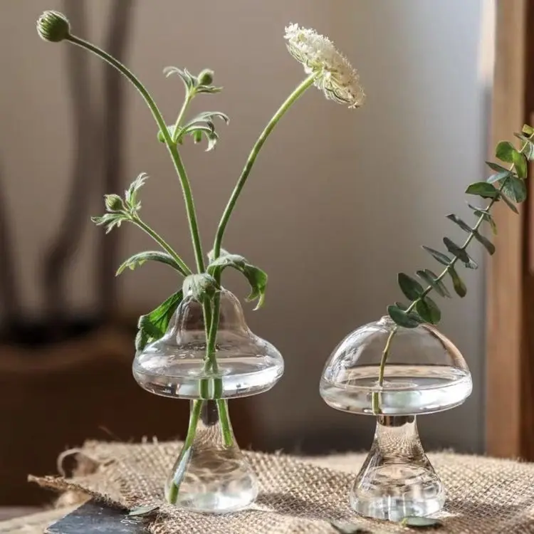 

Creative Glass Candle Holder Cute Mushroom Shape Glass Flower Vase Hydroponic Plant Pot home decoration terrarium ceramic vases
