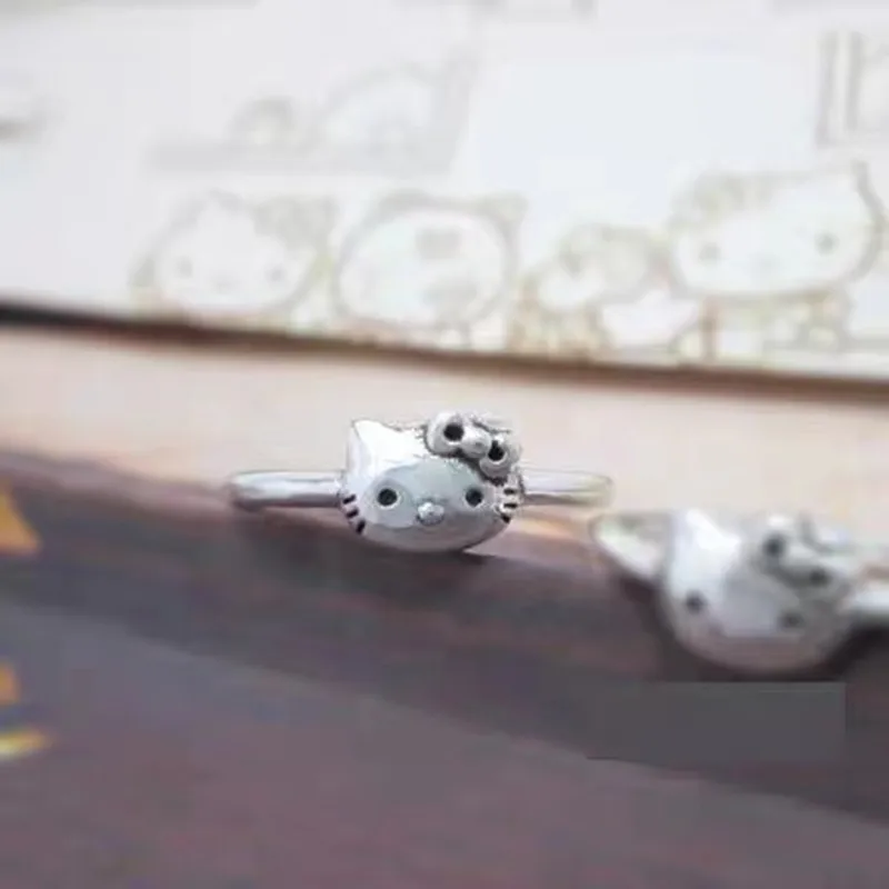 

2022 New Kawaii Sanrioed Hello Kitty Silver Plated Open Ring Cartoon Cute Student Girlfriend Gift Toys for Girls