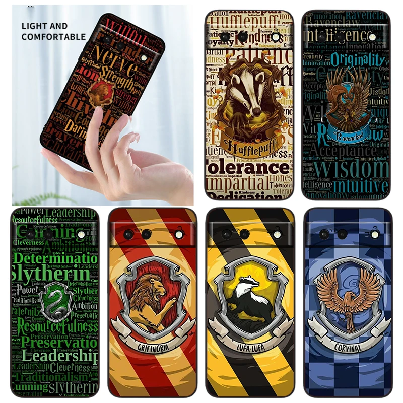 

College Harries LOGO Potters Phone Case For Google Pixel 7 6 Pro 6A 5A 5 4 4A XL 5G Black Shell Soft TPU Cover Fundas Coque