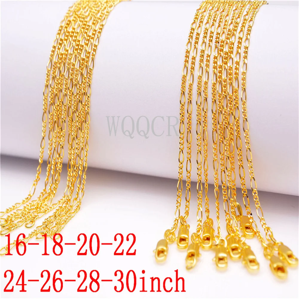 

5PCS Women's High Jewelry 1.9MM 18 K Gold Figaro Chain Necklace Charm Gold Necklace 16" 18" 20" 22" 24" 26" 28" 30" inches