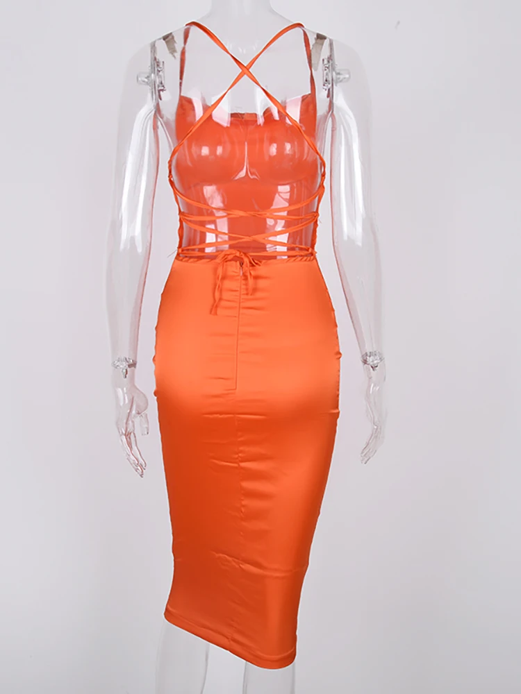 Женское оранжевое платье на бретельках NewAsia розовое с открытой спиной вечерние