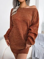 2022 autumn winter dress casual lantern sleeve knitted sweater dress office fashion slash neck package hip mini dress streetwear
