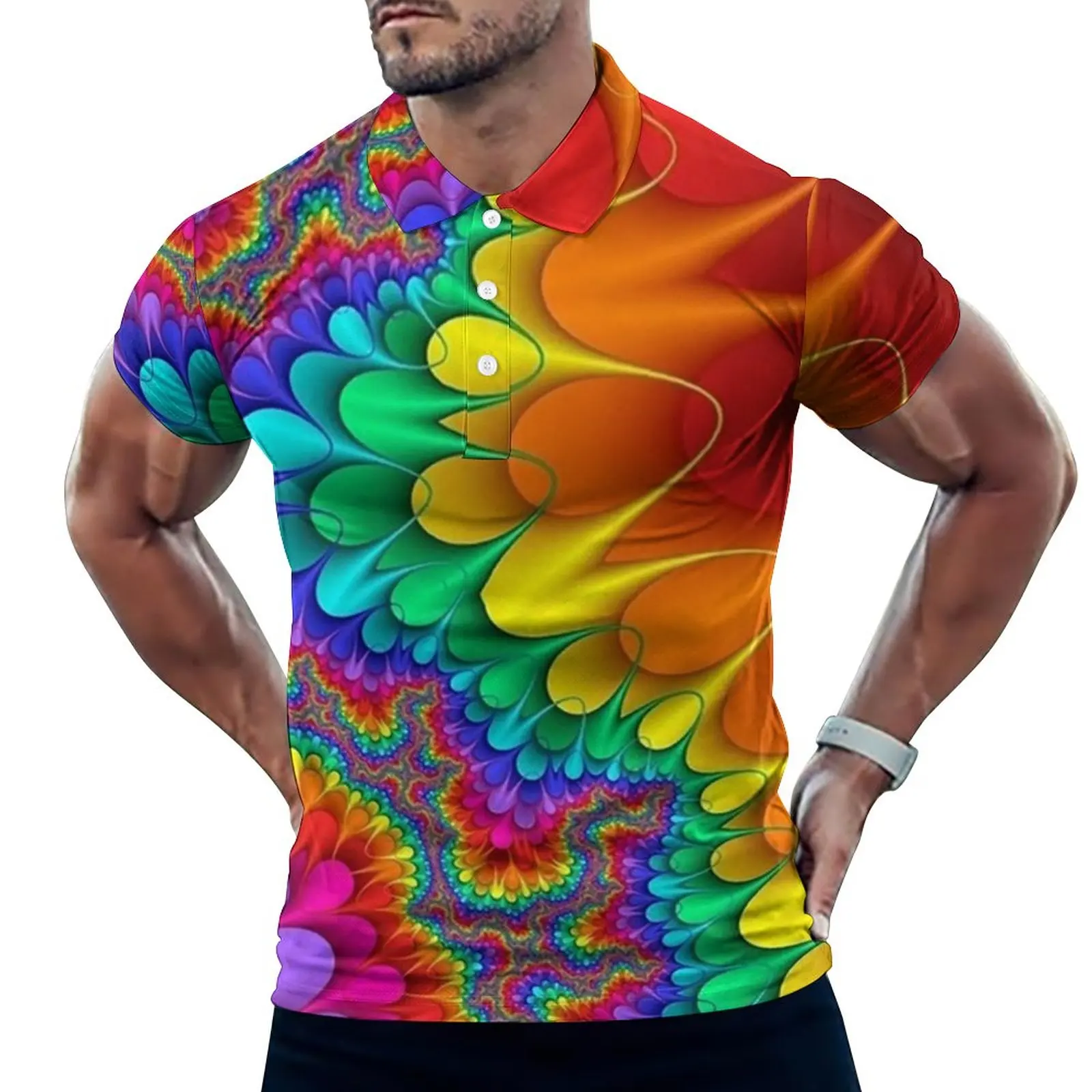 

Повседневная рубашка-поло Rainbow Splash, футболки с психоделическим принтом, графическая рубашка с коротким рукавом и датой, винтажные Топы боль...