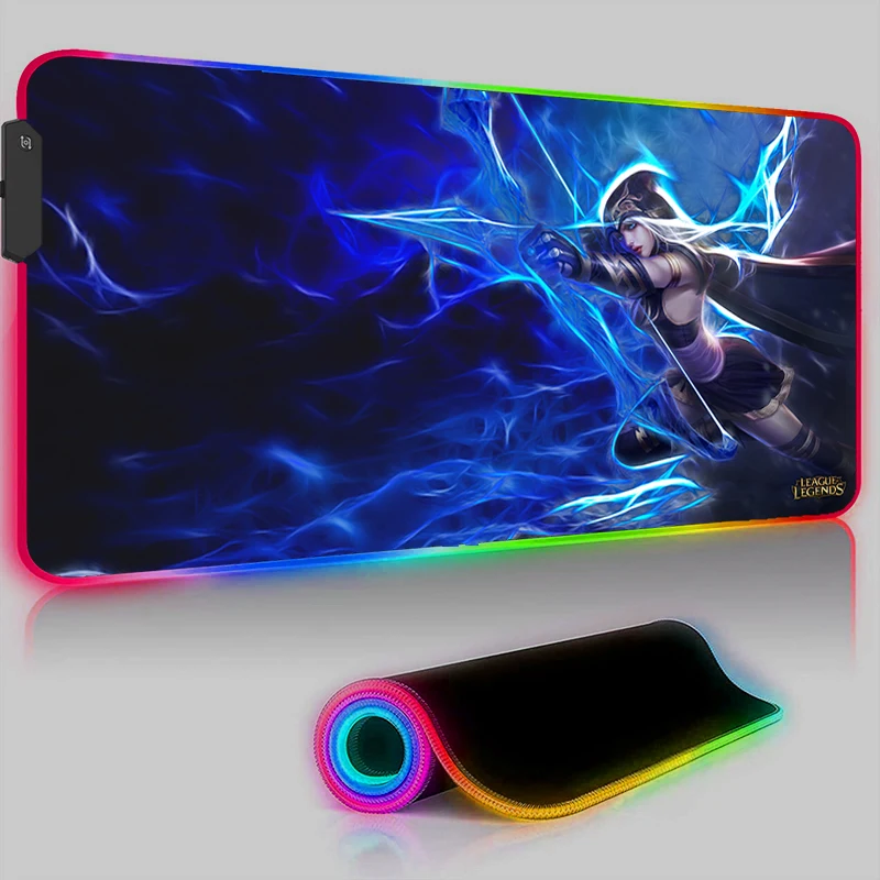 

RGB Mouse Pad LED Gaming Ashe League Of Legends Keyboard Mat Luminous Office Accessories Cool Rug HD Game Mats Custom Mousepad