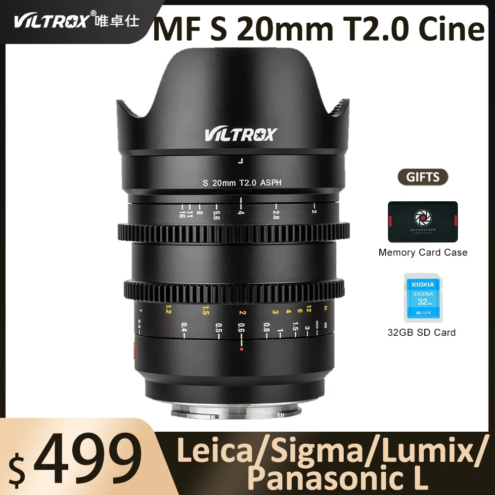 

VILTROX S 20mm T2.0 ASPH Full Frame Prime Manual Fixed Focus Cinematic Movie Cine Lens for Panasonic Leica Sigma Lumix L Mount