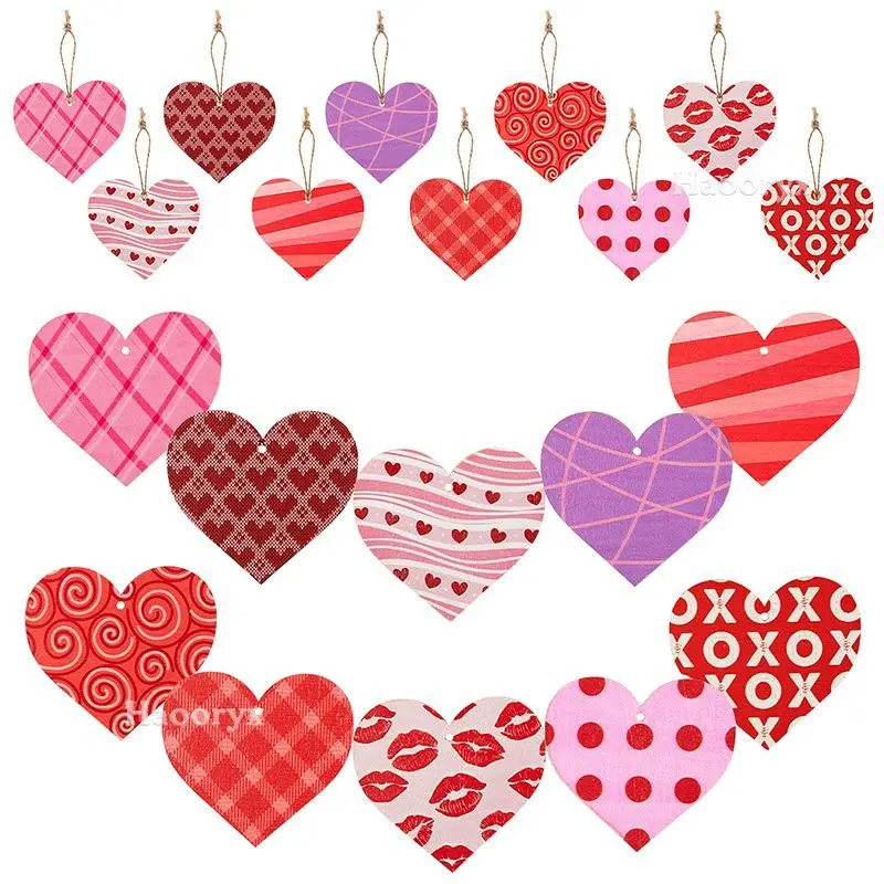 

31Pcs Heart Shaped Wooden Ornaments Wood Slices Heart Hanging Pendant Tags For Wedding Decoration Valentine's Party Home Decor