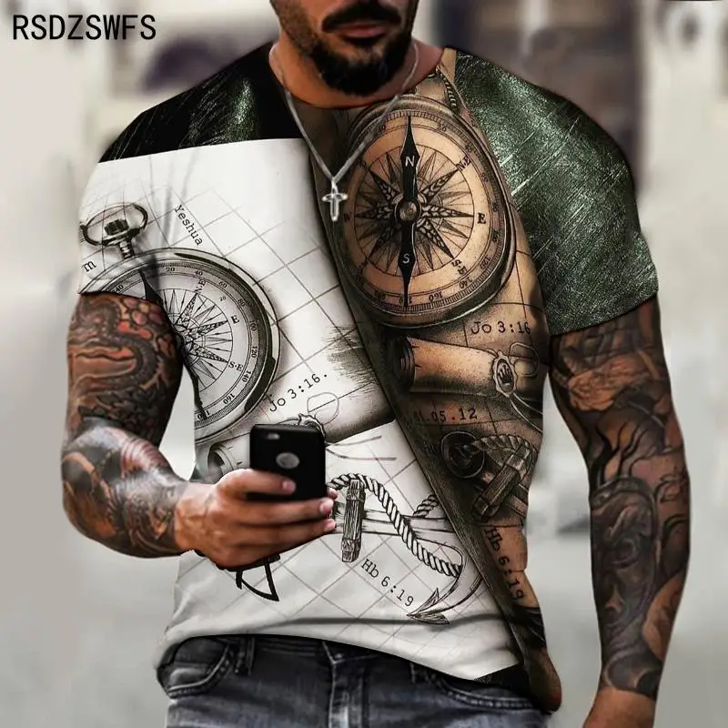 

2023 New Men's Summer 3D Printed Compass T-Shirt Hip-Hop Style Large Size T-Shirt Cross Style Short Sleeve Clothing XXS-6XL Tops