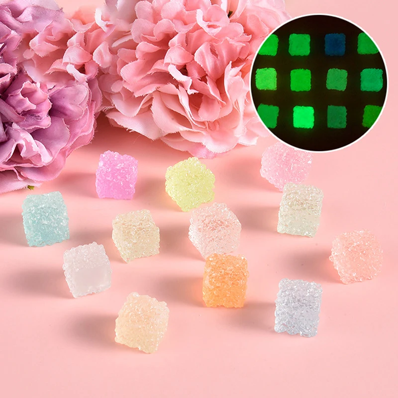 

10pcs Mini Luminous Colorful Square Sugar Food Game Flatback Resin Cabochons DIY Scrapbook Embellishment Phone Craft Decoration