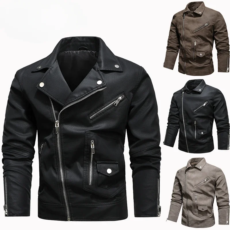 Jacket Men Coat Winter Leather Bomber Genuine Casual Brown Jackets Coats Faux Vintage Black Biker Windproof