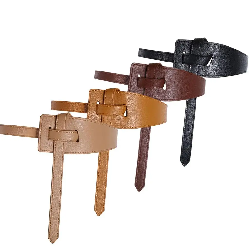 

women Knot Belt for Dress Jeans Cowhide Leather Tie Waist Belt No Buckle Belt