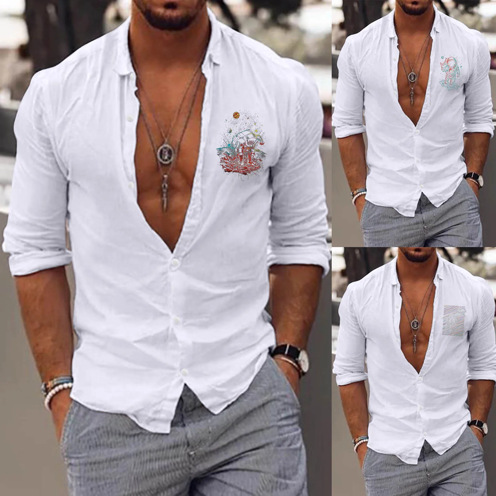 

Thick White T Shirt Men Long Sleeve Autumn Winter Casual Printed Shirts Fashion Top Blouse Shirts Long Black Mock Neck