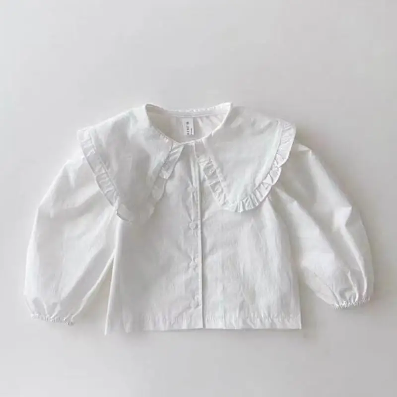 2022 Spring New Girls Large Lapel Shirts Children Long Sleeve Shirts Cute Cherry Print Blouse Baby Girls Cotton Bottoming Tops