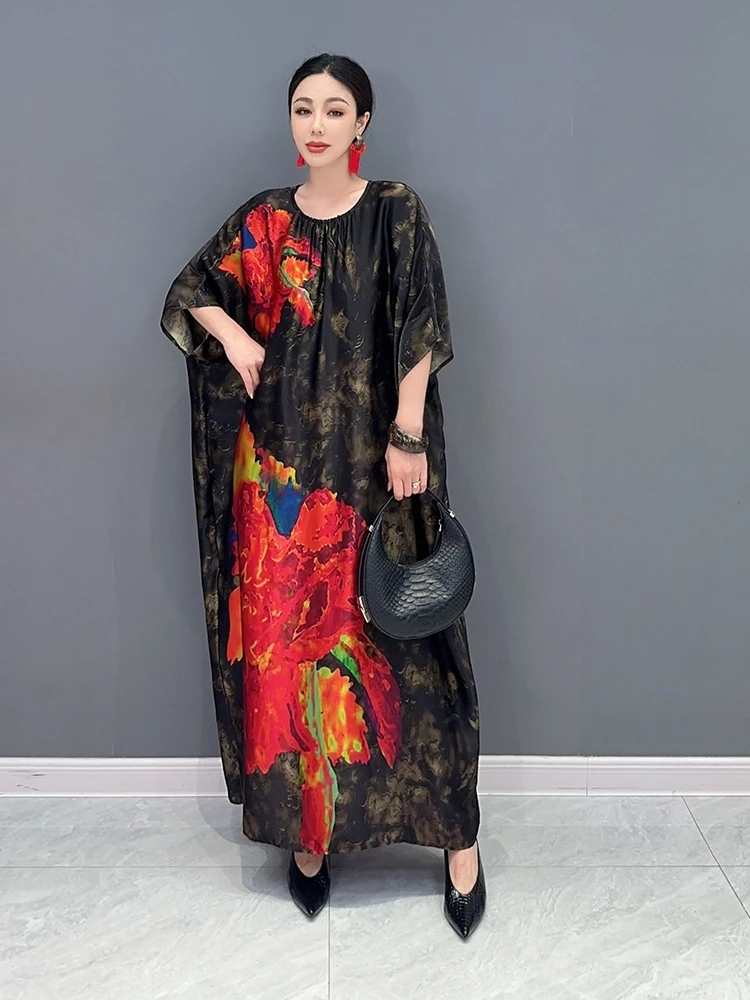 

SuperAen 2023 летнее Новое корейское модное свободное платье с рукавами «летучая мышь», женское платье-макси большого размера