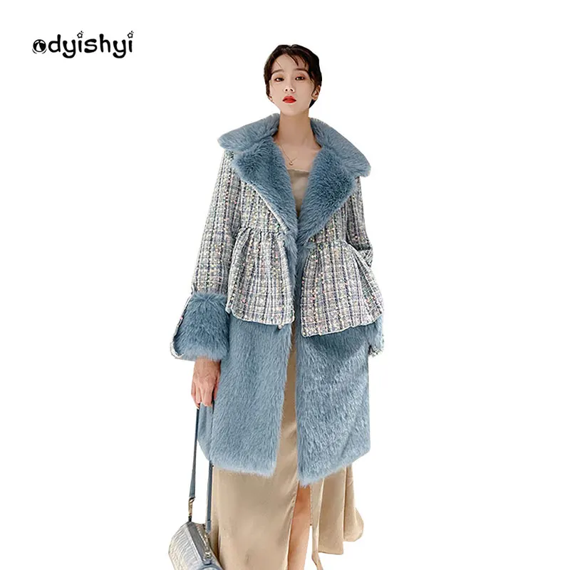 

Свободное плотное пальто с яркими бриллиантами, зимняя женская меховая куртка, корейское женское твидовое пальто средней длины из искусств...