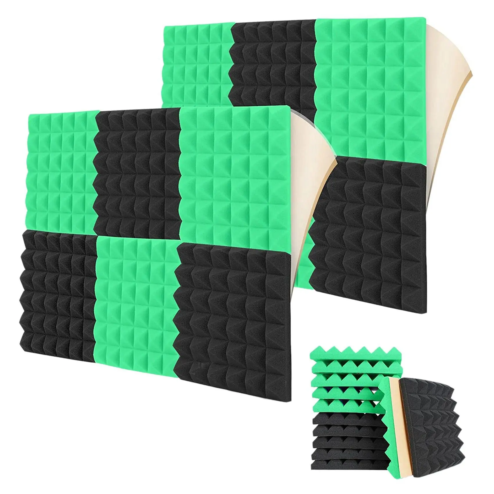 

Самоклеящиеся акустические панели из пеноматериала, 2x12x12 дюймов, студийная фотография с наклейкой на заднюю панель, звукоизоляционный Клин...