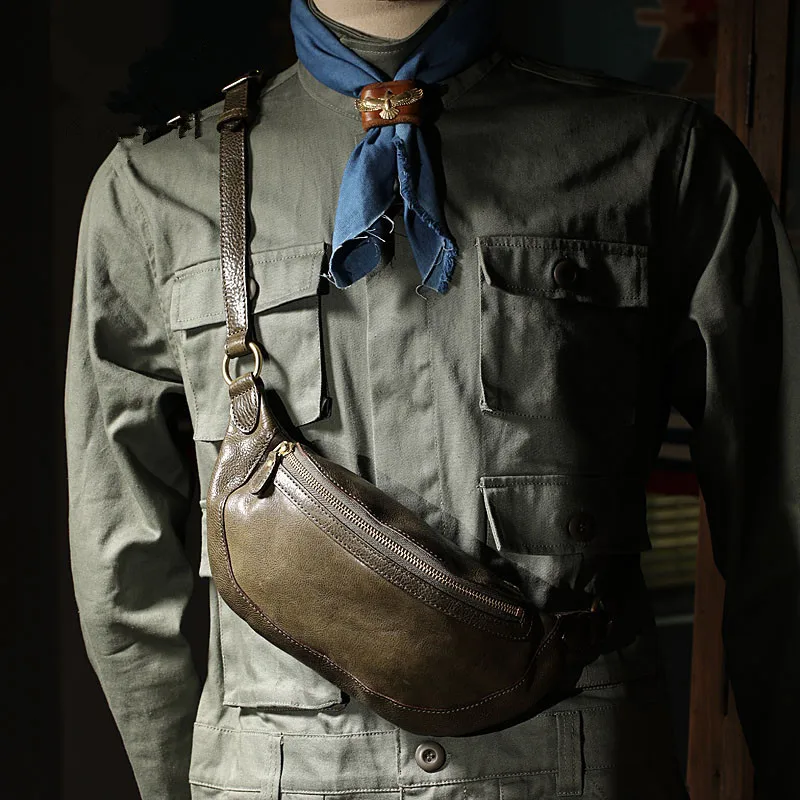 Retro fashion designer teenager natural genuine leather small chest bag casual outdoor daily sports cellphone waist bag women