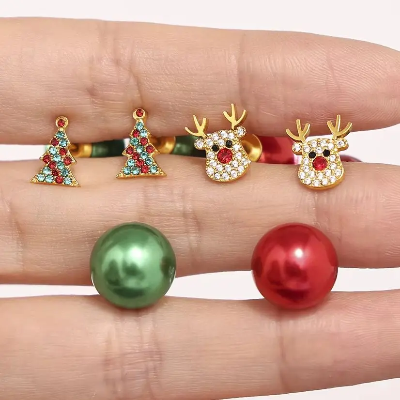 Nivora Рождественская елка Лось Олень серьги-гвоздики для женщин из нержавеющей