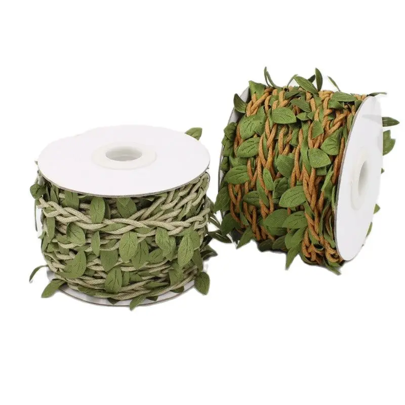 

5M or 10M Artificial Leaves Twine Wax String With Leaf Silk Leaves Flowers Hemp Rope Wedding Party Decoration DIY Supplies