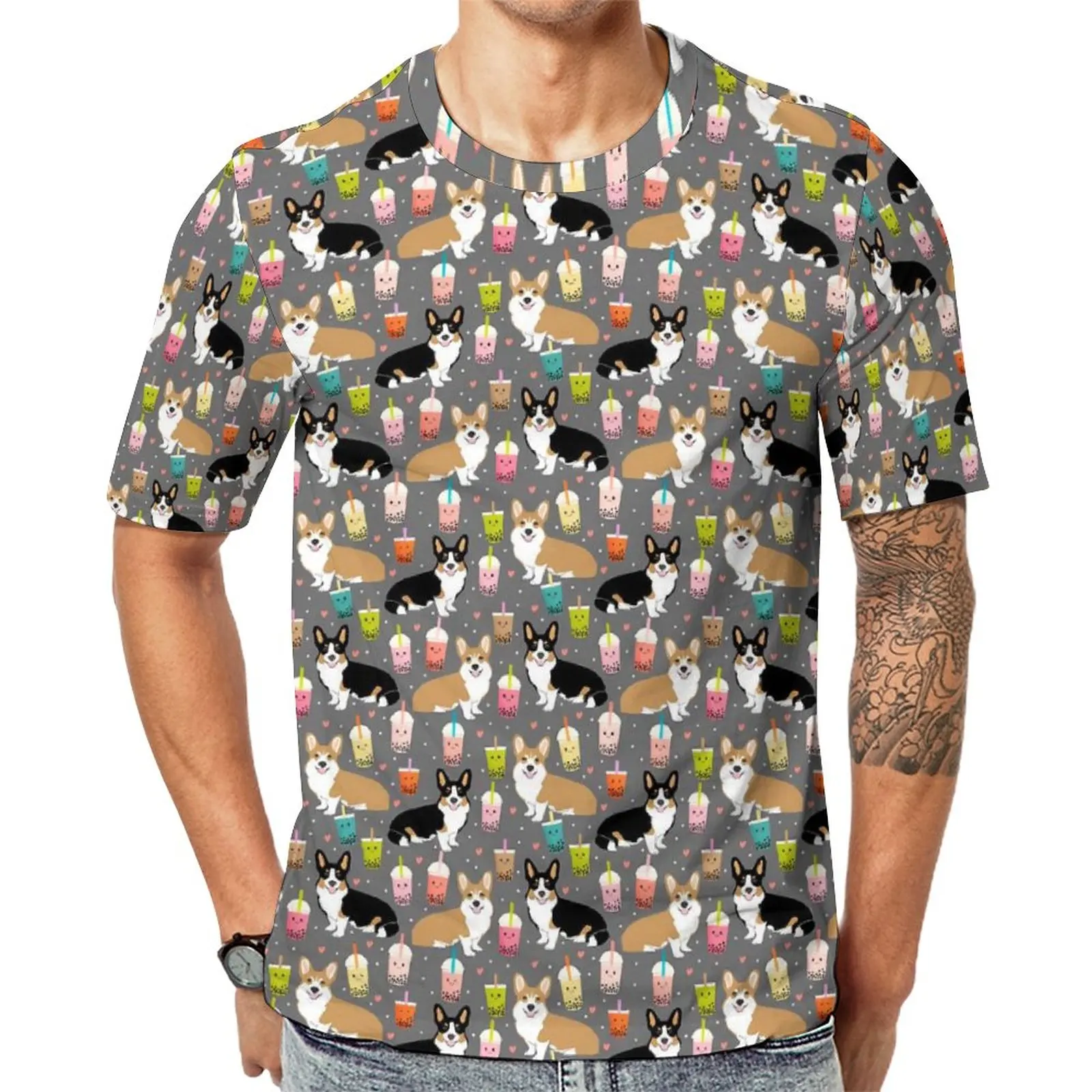 

Футболка Corgi Boba с принтом пары симпатичных собак Y2K, летние популярные футболки с коротким рукавом, топы большого размера с графическим прин...