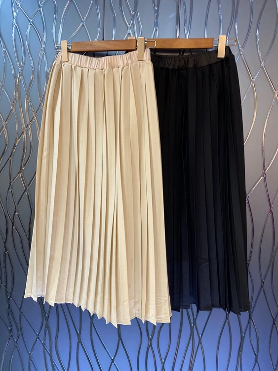 

2022 new women fashion solid color pleated organ midi skirt casual sweet skirt 221