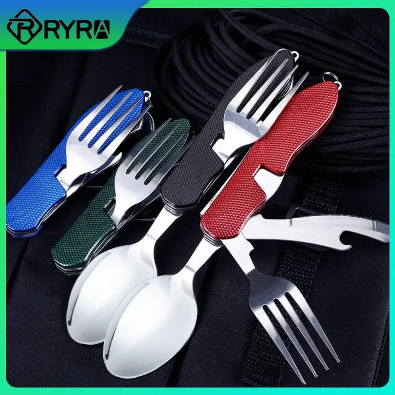 

Camping Utensils Eating Flatware Tableware Multifunction Stainless Steel Travel Utensil Detachable Portable 4 In 1