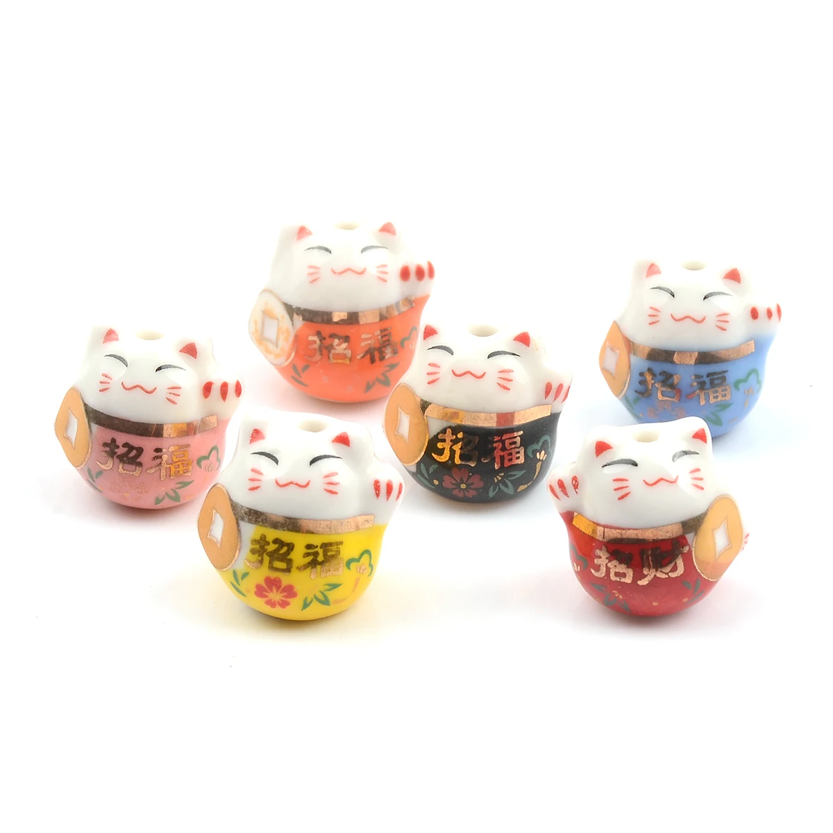 

18mm ZhaoCai Red Lucky Cat Ceramic Beads Loose Porcelain Ceramics Beads For Jewelry Making DIY Bracelet Necklace Wholesale