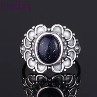 oval blue sandstone rings gemstone sandstone rings for girl wedding engagement jewelry drop shipping