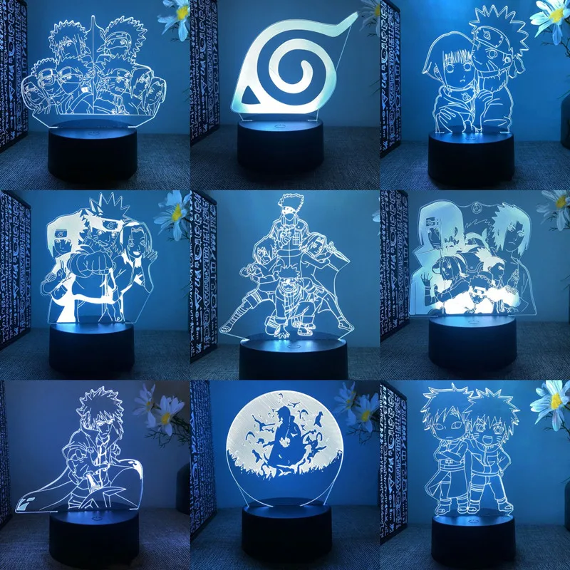 

Anime Naruto Lamp Figure Konoha Kakashi Sasuke Uchiha Itachi 3D Led Night Light Color Changing Action Figure Model Toy Kid Gift