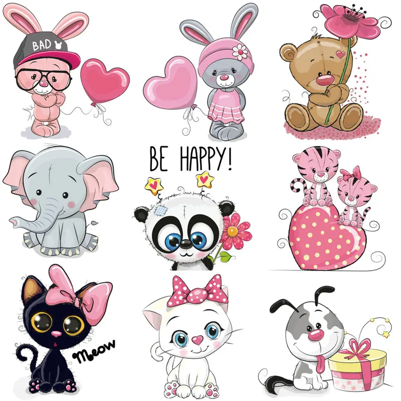 

Термонаклейки для одежды, Мультяшные милые нашивки с животными, Симпатичные наклейки с медведем, кошкой, совой, единорогом, Детские футболки, аппликации