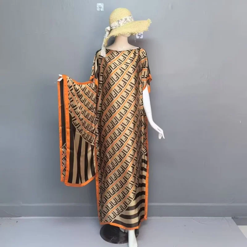 Фото 2025 neue Art Mode übergroße afrikanische Frauen Kleidung Dubai Dashiki Abaya Free Size Print Design mit Schal lockers langes K №5