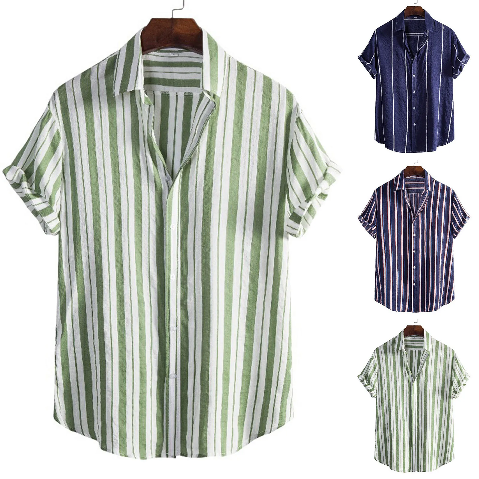 

Рубашка Мужская Men Summer Printed Collar Cotton And Linen Casual Loose Short Sleeved Shirts Blouse Street Style Daily Shirts