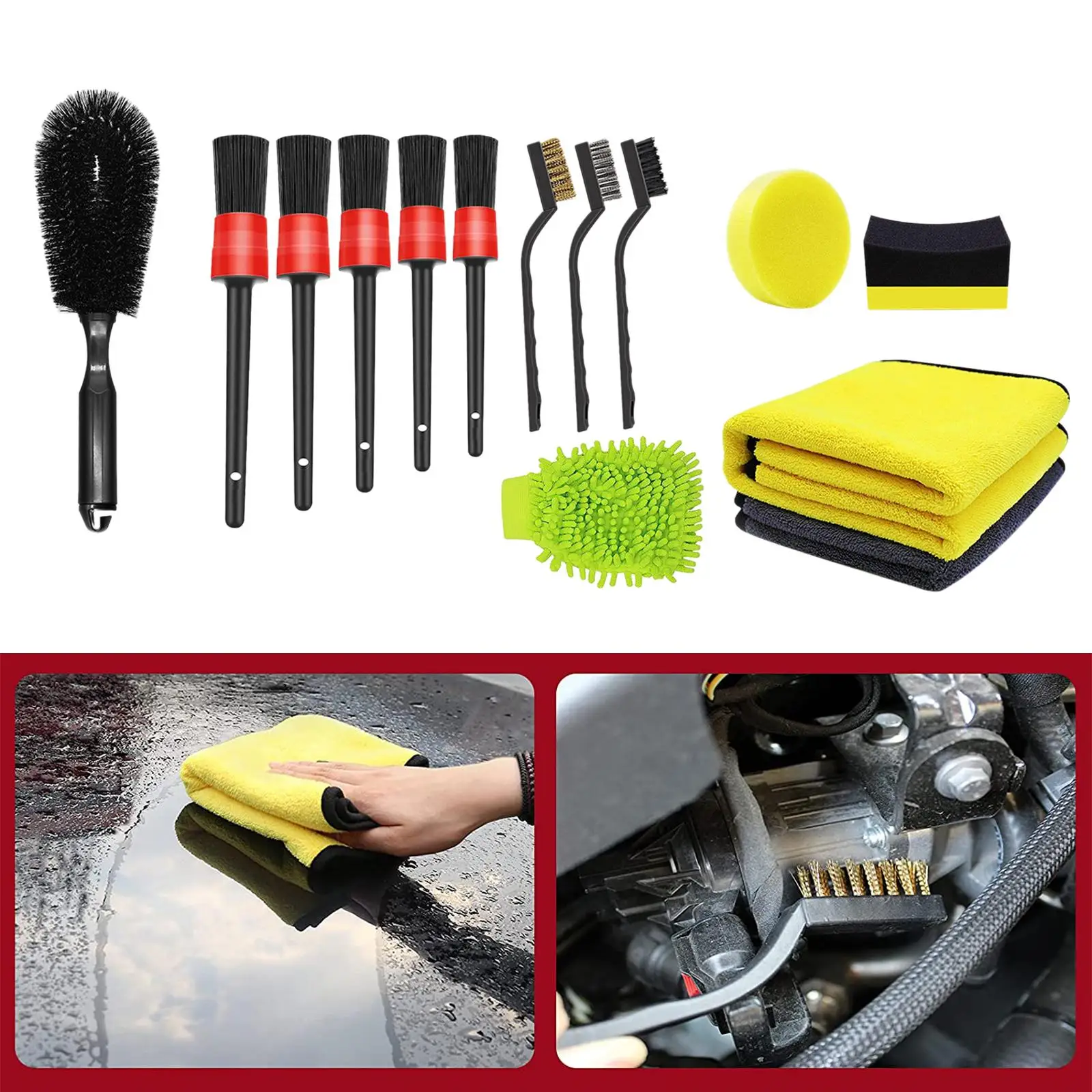 

Set of 14 Pcs Vehicle Tools Kit for Cleaning Wheels, Dashboard