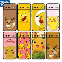 cartoon pikachu kawaii shockproof cover for google pixel 7 6 pro 6a 5 5a 4 4a xl 5g black phone case shell soft funda cover capa