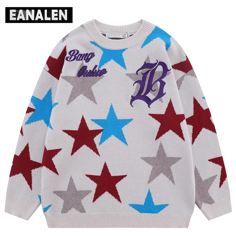 

Harajuku Vintage star graphic knitted sweater oversized winter jumper thick sweater pullover grandpa ugly sweater women's Y2K
