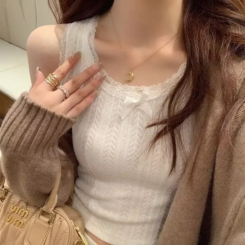 Женский трикотажный жилет на бретелях Мягкая безрукавка без рукавов в Корейском