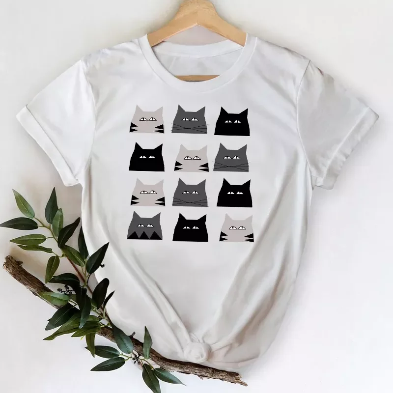 

2022NEW for Women 2021 Cat Face Funny Cartoon Girl Printing 90s Spring Summer Top Lady Print Graphic Tshirt Female Tee T-Shirt