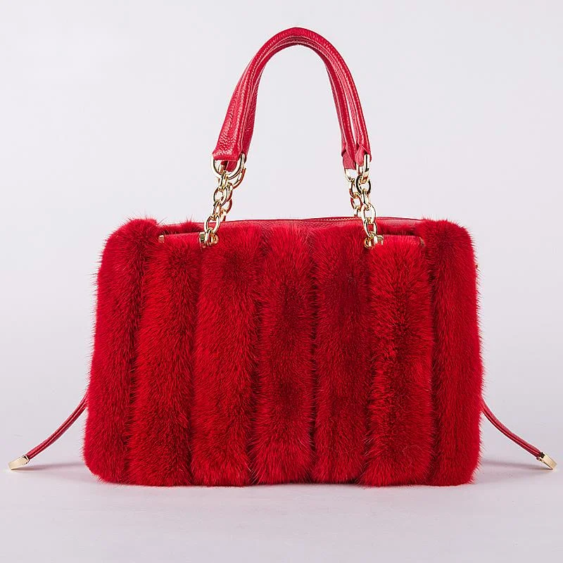 Real Mink Fur Bag For Women Winter Ladies Handbags Crossbody Bags Single Shoulder Bag Evening Party Hand Bag Ladies HandBags