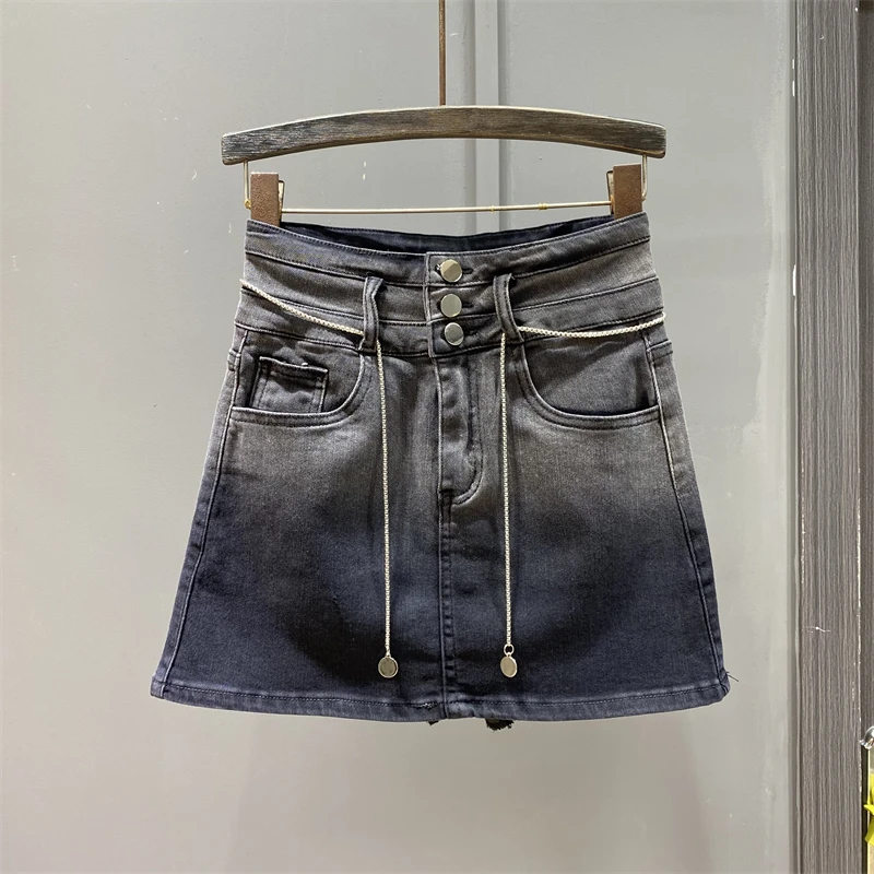

2023 Spring Summer New Elegant Gradient Denim Skirt Women's High Waist Slim A- Line Bag Hip Short Sexy Skirts Girls Jeans Skirt