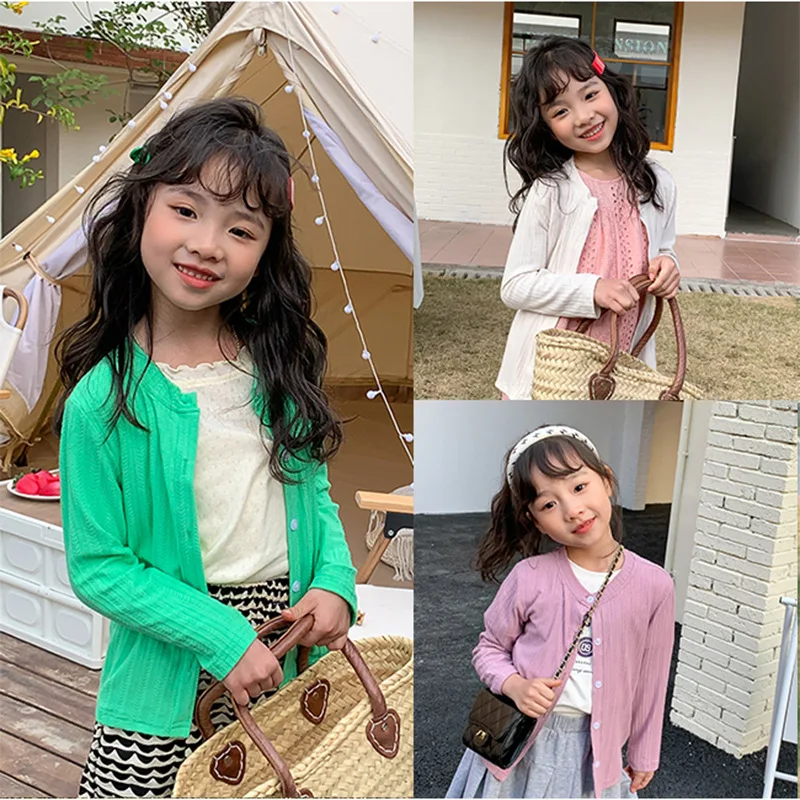 

Трикотажный кардиган для девочек, с круглым вырезом и длинным рукавом