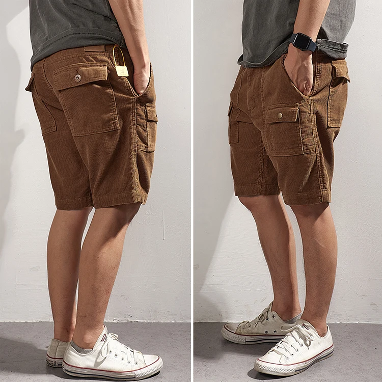 Летние японские Ретро вельветовые шорты с несколькими карманами для